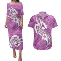 Polynesia Couples Matching Puletasi Dress and Hawaiian Shirt Plumeria With Tribal Pattern Pink Pastel Vibes LT14 Pink - Polynesian Pride