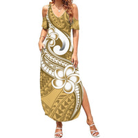 Polynesia Summer Maxi Dress Plumeria With Tribal Pattern Yellow Pastel Vibes LT14 Women Yellow - Polynesian Pride