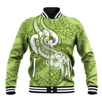 Polynesia Baseball Jacket Plumeria With Tribal Pattern Green Pastel Vibes LT14 Unisex Green - Polynesian Pride