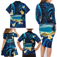 French Polynesia Tetiaroa Atoll Family Matching Long Sleeve Bodycon Dress and Hawaiian Shirt Polynesian Curves Style LT14 - Polynesian Pride