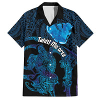 Personalised Tahiti Moorea Atoll Family Matching Off The Shoulder Long Sleeve Dress and Hawaiian Shirt Polynesian Sea Turtle LT14 Dad's Shirt - Short Sleeve Blue - Polynesian Pride