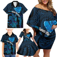 Personalised Tahiti Moorea Atoll Family Matching Off Shoulder Short Dress and Hawaiian Shirt Polynesian Sea Turtle LT14 - Polynesian Pride