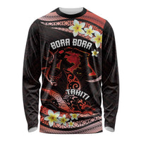 Personalised Tahiti Bora Bora Long Sleeve Shirt Manta Rays With Polynesian Plumeria LT14 Unisex Red - Polynesian Pride