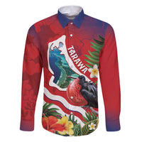Personalised Kiribati Tarawa Atoll Family Matching Puletasi and Hawaiian Shirt Frigate Bird With Map Tropical Style LT14 Dad's Shirt - Long Sleeve Red - Polynesian Pride