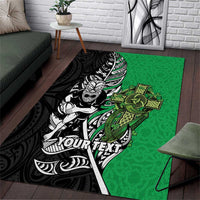 New Zealand and Ireland Rugby Custom Area Rug Maori Tiki Fern Irish Celtic Cross LT14 Green - Polynesian Pride