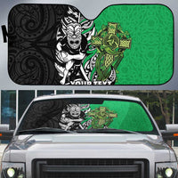 New Zealand and Ireland Rugby Custom Auto Sun Shade Maori Tiki Fern Irish Celtic Cross LT14 Green - Polynesian Pride