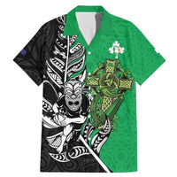 New Zealand and Ireland Rugby Custom Family Matching Mermaid Dress and Hawaiian Shirt Maori Tiki Fern Irish Celtic Cross LT14 Dad's Shirt - Short Sleeve Green - Polynesian Pride