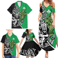 New Zealand and Ireland Rugby Custom Family Matching Summer Maxi Dress and Hawaiian Shirt Maori Tiki Fern Irish Celtic Cross LT14 - Polynesian Pride