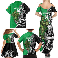 New Zealand and Ireland Rugby Custom Family Matching Summer Maxi Dress and Hawaiian Shirt Maori Tiki Fern Irish Celtic Cross LT14 - Polynesian Pride