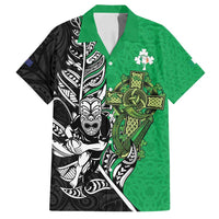 New Zealand and Ireland Rugby Custom Family Matching Summer Maxi Dress and Hawaiian Shirt Maori Tiki Fern Irish Celtic Cross LT14 Dad's Shirt - Short Sleeve Green - Polynesian Pride