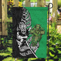 New Zealand and Ireland Rugby Custom Garden Flag Maori Tiki Fern Irish Celtic Cross LT14 Garden Flag Green - Polynesian Pride