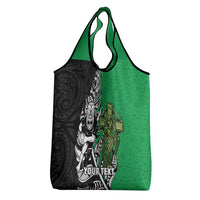 New Zealand and Ireland Rugby Custom Grocery Bag Maori Tiki Fern Irish Celtic Cross LT14 - Polynesian Pride
