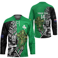 New Zealand and Ireland Rugby Custom Hockey Jersey Maori Tiki Fern Irish Celtic Cross LT14 - Polynesian Pride