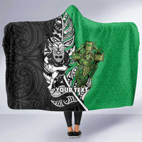 New Zealand and Ireland Rugby Custom Hooded Blanket Maori Tiki Fern Irish Celtic Cross LT14 One Size Green - Polynesian Pride