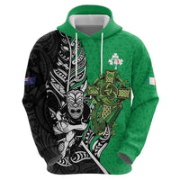 New Zealand and Ireland Rugby Custom Hoodie Maori Tiki Fern Irish Celtic Cross LT14 - Polynesian Pride