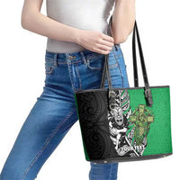 New Zealand and Ireland Rugby Custom Leather Tote Bag Maori Tiki Fern Irish Celtic Cross LT14 - Polynesian Pride