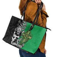 New Zealand and Ireland Rugby Custom Leather Tote Bag Maori Tiki Fern Irish Celtic Cross LT14 - Polynesian Pride
