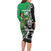 New Zealand and Ireland Rugby Custom Long Sleeve Bodycon Dress Maori Tiki Fern Irish Celtic Cross LT14 - Polynesian Pride