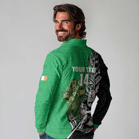 New Zealand and Ireland Rugby Custom Long Sleeve Polo Shirt Maori Tiki Fern Irish Celtic Cross LT14 - Polynesian Pride