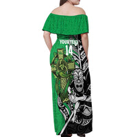 New Zealand and Ireland Rugby Custom Off Shoulder Maxi Dress Maori Tiki Fern Irish Celtic Cross LT14 - Polynesian Pride