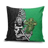 New Zealand and Ireland Rugby Custom Pillow Cover Maori Tiki Fern Irish Celtic Cross LT14 Green - Polynesian Pride