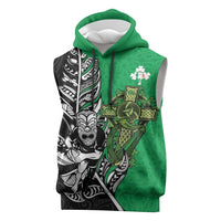 New Zealand and Ireland Rugby Custom Sleeveless Hoodie Maori Tiki Fern Irish Celtic Cross LT14 Green - Polynesian Pride
