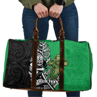 New Zealand and Ireland Rugby Custom Travel Bag Maori Tiki Fern Irish Celtic Cross LT14 Green - Polynesian Pride