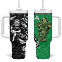 New Zealand and Ireland Rugby Tumbler With Handle Maori Tiki Fern Irish Celtic Cross LT14 One Size: 40 oz Green - Polynesian Pride
