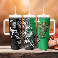 New Zealand and Ireland Rugby Tumbler With Handle Maori Tiki Fern Irish Celtic Cross LT14 - Polynesian Pride