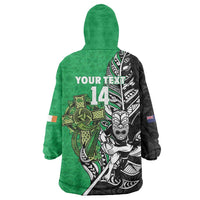 New Zealand and Ireland Rugby Custom Wearable Blanket Hoodie Maori Tiki Fern Irish Celtic Cross LT14 - Polynesian Pride