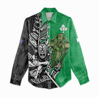 New Zealand and Ireland Rugby Custom Women Casual Shirt Maori Tiki Fern Irish Celtic Cross LT14 - Polynesian Pride