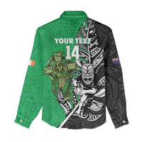 New Zealand and Ireland Rugby Custom Women Casual Shirt Maori Tiki Fern Irish Celtic Cross LT14 - Polynesian Pride