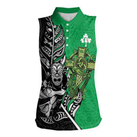 New Zealand and Ireland Rugby Custom Women Sleeveless Polo Shirt Maori Tiki Fern Irish Celtic Cross LT14 Female Green - Polynesian Pride