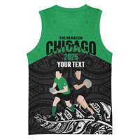 New Zealand and Ireland Rugby Custom Basketball Jersey Chicago 2025 Go All Black Shamrocks LT14 - Polynesian Pride