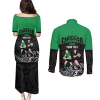 New Zealand and Ireland Rugby Custom Couples Matching Puletasi and Long Sleeve Button Shirt Chicago 2025 Go All Black Shamrocks LT14 - Polynesian Pride