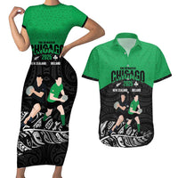 New Zealand and Ireland Rugby Custom Couples Matching Short Sleeve Bodycon Dress and Hawaiian Shirt Chicago 2025 Go All Black Shamrocks LT14 Black - Polynesian Pride