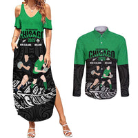 New Zealand and Ireland Rugby Custom Couples Matching Summer Maxi Dress and Long Sleeve Button Shirt Chicago 2025 Go All Black Shamrocks LT14 Black - Polynesian Pride