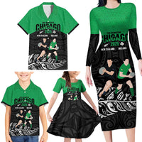 New Zealand and Ireland Rugby Custom Family Matching Long Sleeve Bodycon Dress and Hawaiian Shirt Chicago 2025 Go All Black Shamrocks LT14 - Polynesian Pride