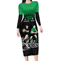 New Zealand and Ireland Rugby Custom Family Matching Long Sleeve Bodycon Dress and Hawaiian Shirt Chicago 2025 Go All Black Shamrocks LT14 Mom's Dress Black - Polynesian Pride