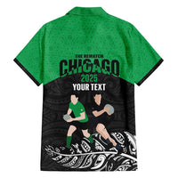 New Zealand and Ireland Rugby Custom Family Matching Off Shoulder Maxi Dress and Hawaiian Shirt Chicago 2025 Go All Black Shamrocks LT14 - Polynesian Pride