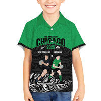 New Zealand and Ireland Rugby Custom Family Matching Off Shoulder Maxi Dress and Hawaiian Shirt Chicago 2025 Go All Black Shamrocks LT14 Son's Shirt Black - Polynesian Pride