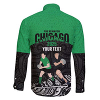 New Zealand and Ireland Rugby Custom Family Matching Summer Maxi Dress and Hawaiian Shirt Chicago 2025 Go All Black Shamrocks LT14 - Polynesian Pride