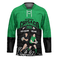 New Zealand and Ireland Rugby Custom Hockey Jersey Chicago 2025 Go All Black Shamrocks LT14 Unisex Black - Polynesian Pride