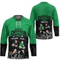 New Zealand and Ireland Rugby Custom Hockey Jersey Chicago 2025 Go All Black Shamrocks LT14 - Polynesian Pride