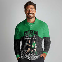 New Zealand and Ireland Rugby Custom Long Sleeve Polo Shirt Chicago 2025 Go All Black Shamrocks LT14 - Polynesian Pride