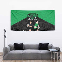 New Zealand and Ireland Rugby Tapestry Chicago 2025 Go All Black Shamrocks - Polynesian Pride