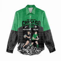 New Zealand and Ireland Rugby Custom Women Casual Shirt Chicago 2025 Go All Black Shamrocks LT14 - Polynesian Pride