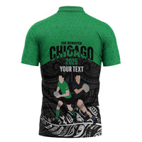 New Zealand and Ireland Rugby Custom Zipper Polo Shirt Chicago 2025 Go All Black Shamrocks LT14 - Polynesian Pride