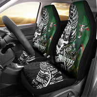 New Zealand and South Africa Rugby Custom Car Seat Cover Maori Tiki Fern Springboks Kente Pattern - Polynesian Pride