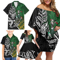 New Zealand and South Africa Rugby Custom Family Matching Off Shoulder Short Dress and Hawaiian Shirt Maori Tiki Fern Springboks Kente Pattern LT14 - Polynesian Pride